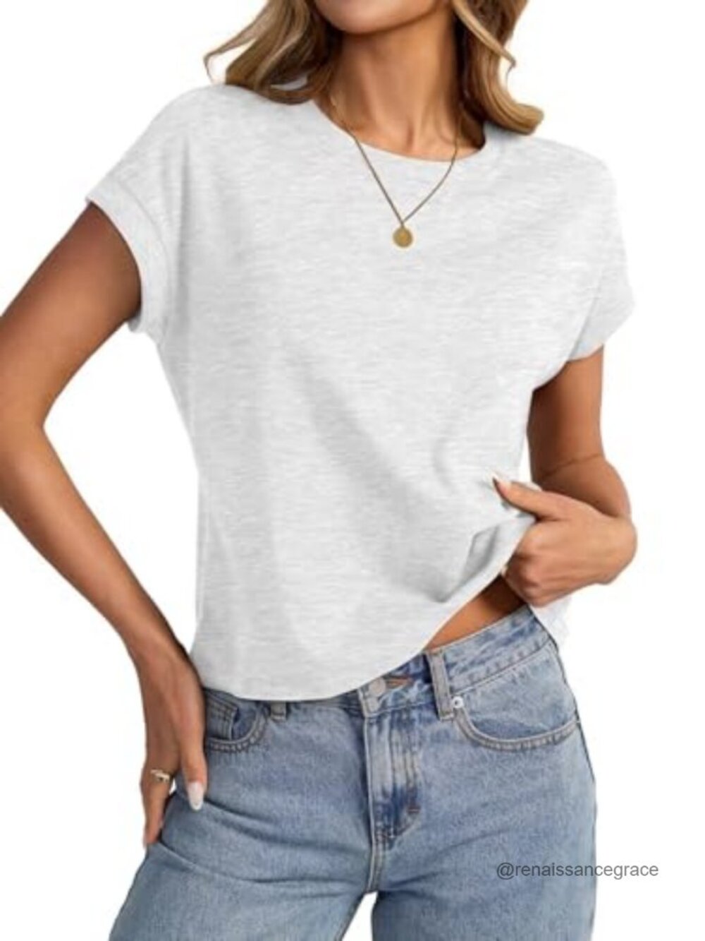 Cotton Blend Crop Top Boxy Crewneck Short Sleeve Summer Tee